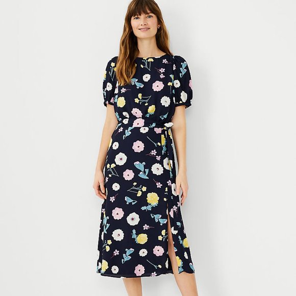 Ann Taylor Dresses & Skirts - NWT Ann Taylor Tall Floral Midi Flare Dress Size 14T